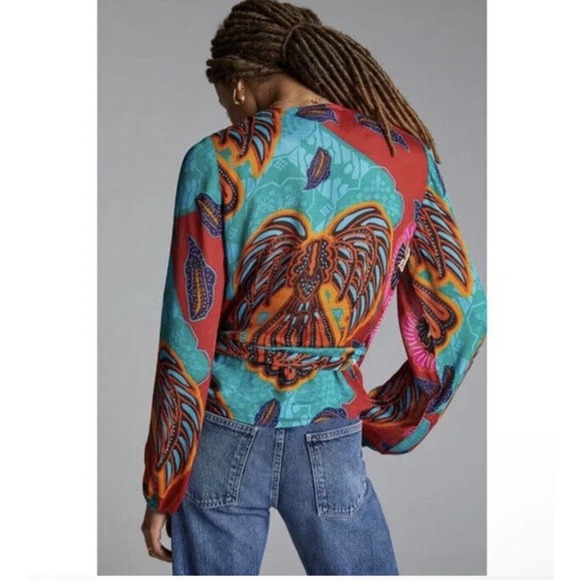 Anthropologie Conditions Apply Sleek Wrap Blouse Red Montif - Picture 2 of 12